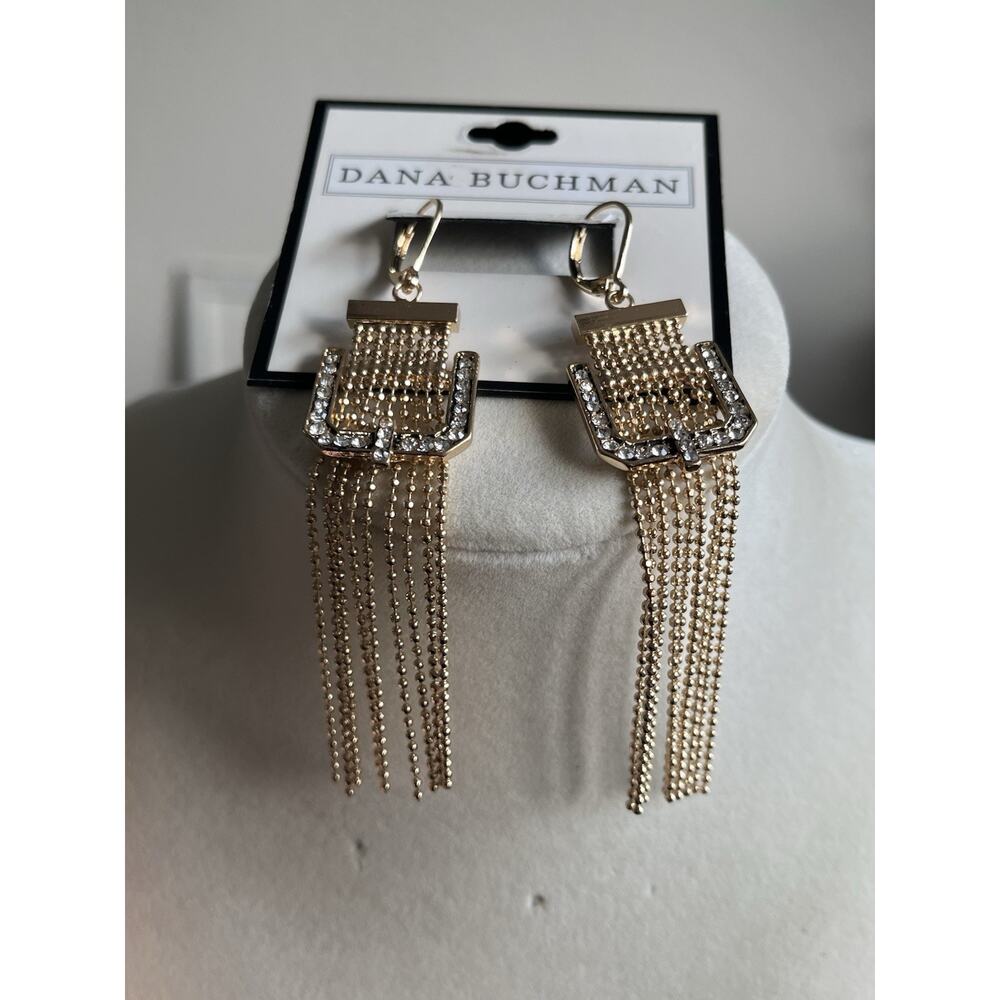 NEW NWT KOHL's DANA BUCHMAN Crystal Drop Earrings Gold Buckle Dangle